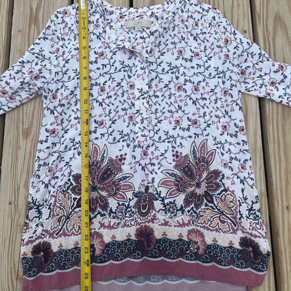 LOFT‎ Top Blouse Womens Small Multicolor Floral Popover Rayon Long Sleeve Casual - Picture 8 of 14